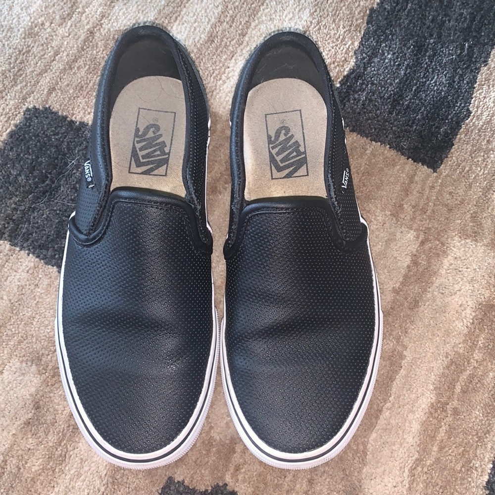 Black Leather Slipon Vans